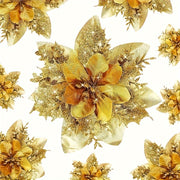 10 Golden and Silvery Artificial Christmas Decorations with Red Flowers Ornaments and Wreaths