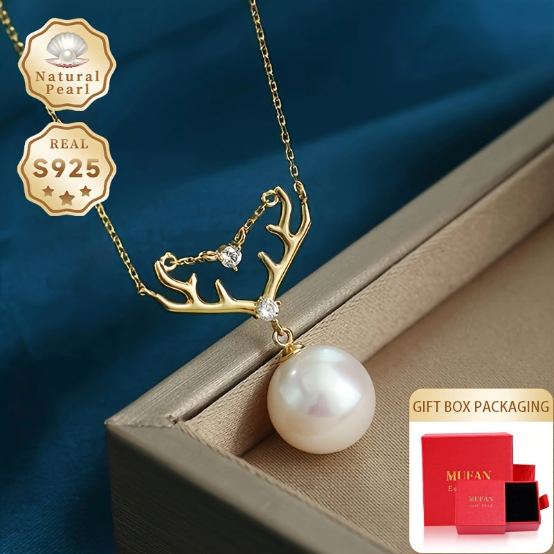 Women's Necklace with Freshwater Pearl Pendant 10-11mm Sterling Silver Gift Box