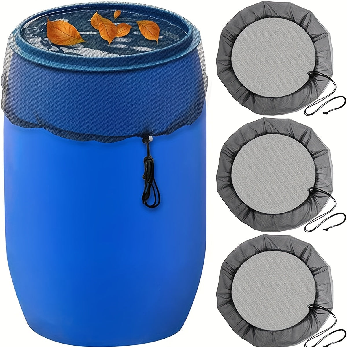 Mesh Rain Barrel Cover Blue Washable with Ventilation Holes and Drawstring