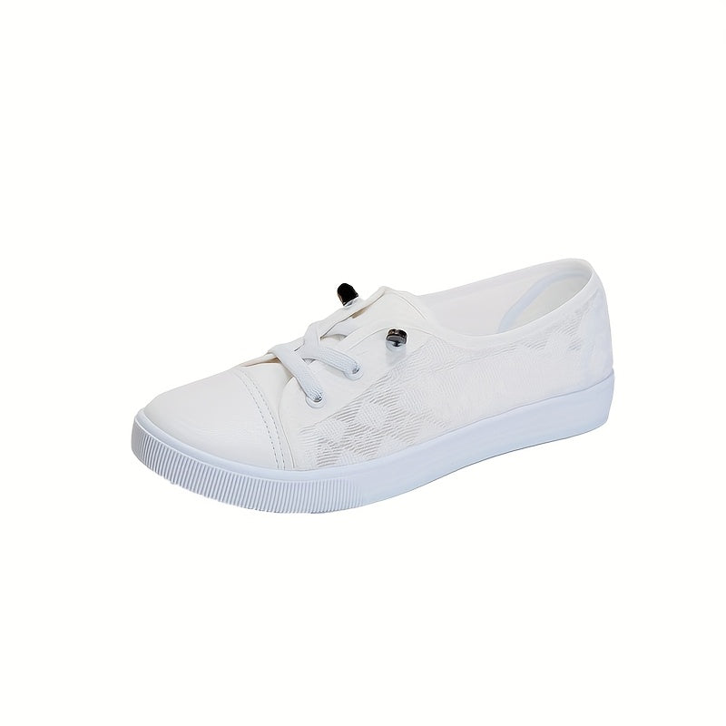 Women's Casual Sneakers Low-Top Lace-Up Slip-On Breathable Fabric White Black