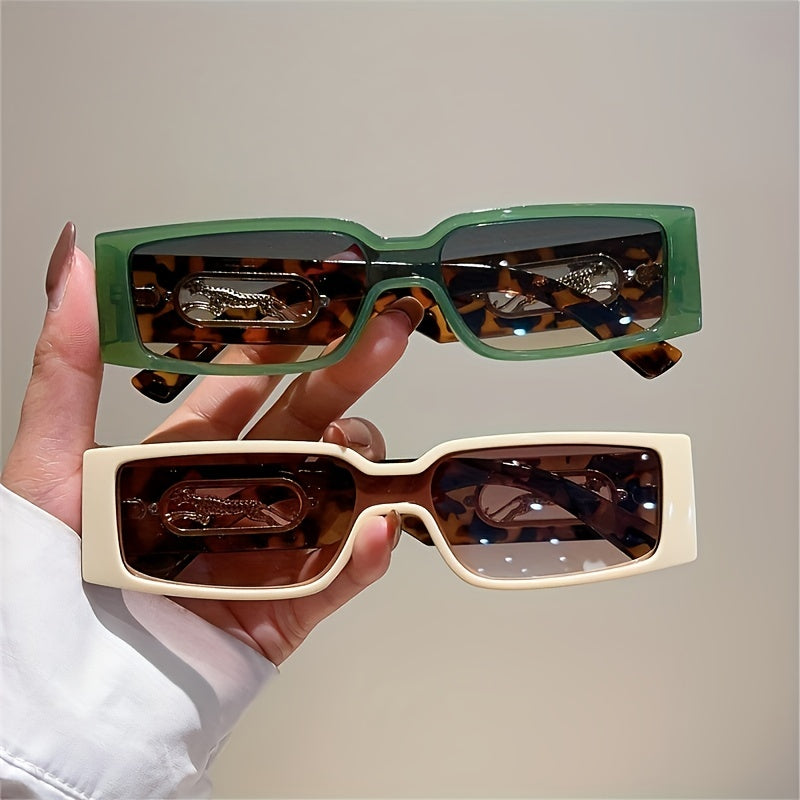 Gafas rectangulares retro para hombres y mujeres, estampado de leopardo, accesorios de verano coloridos para la playa