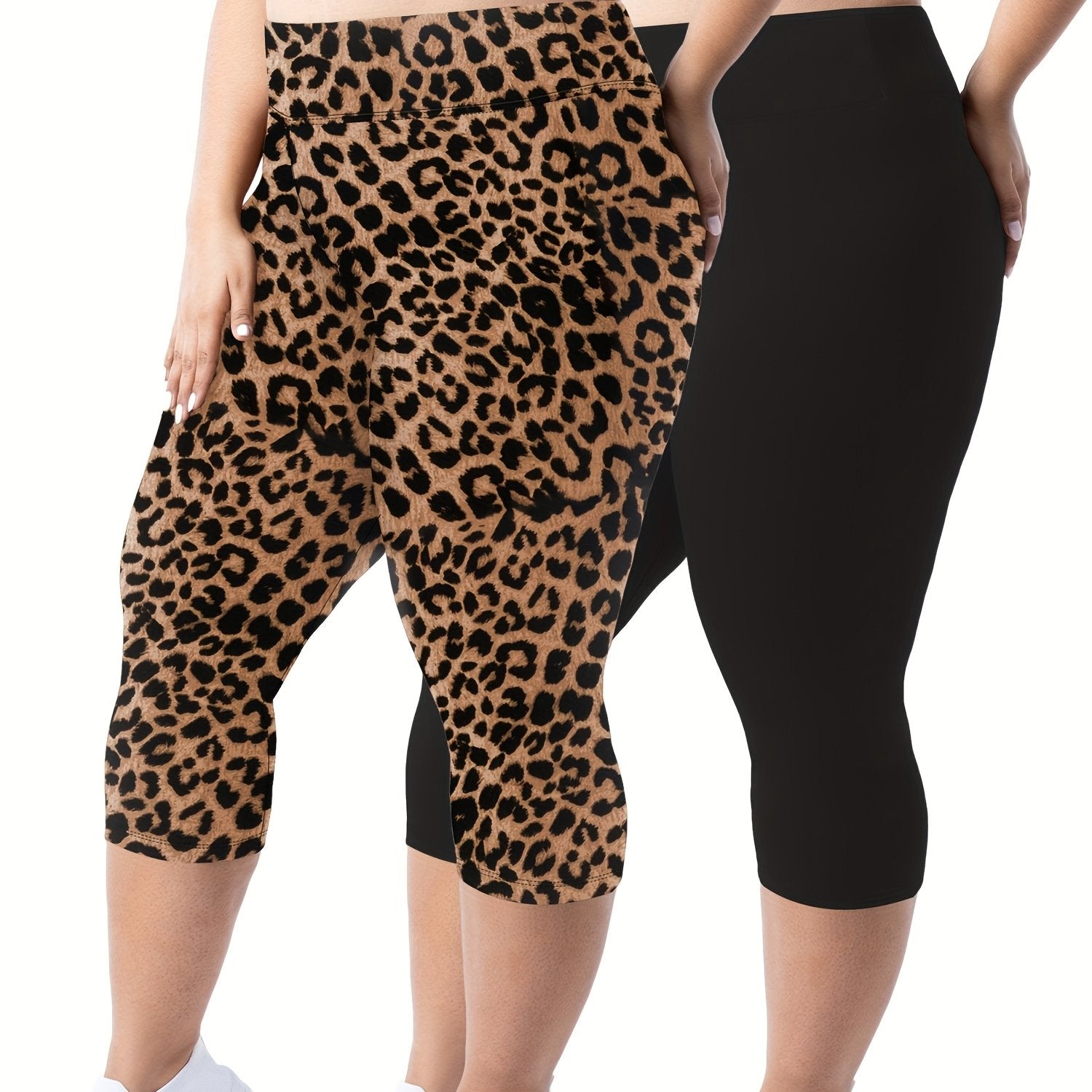 Women's Leopard Print Capri Leggings Plus Size Stretchy Comfortable | 3/4 Length
