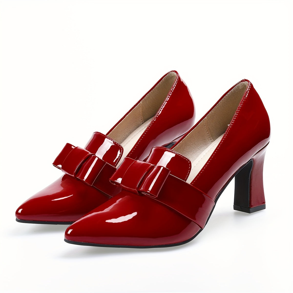 Women's Solid Color Pumps with Bowknot, Block Heel, Water-Resistant