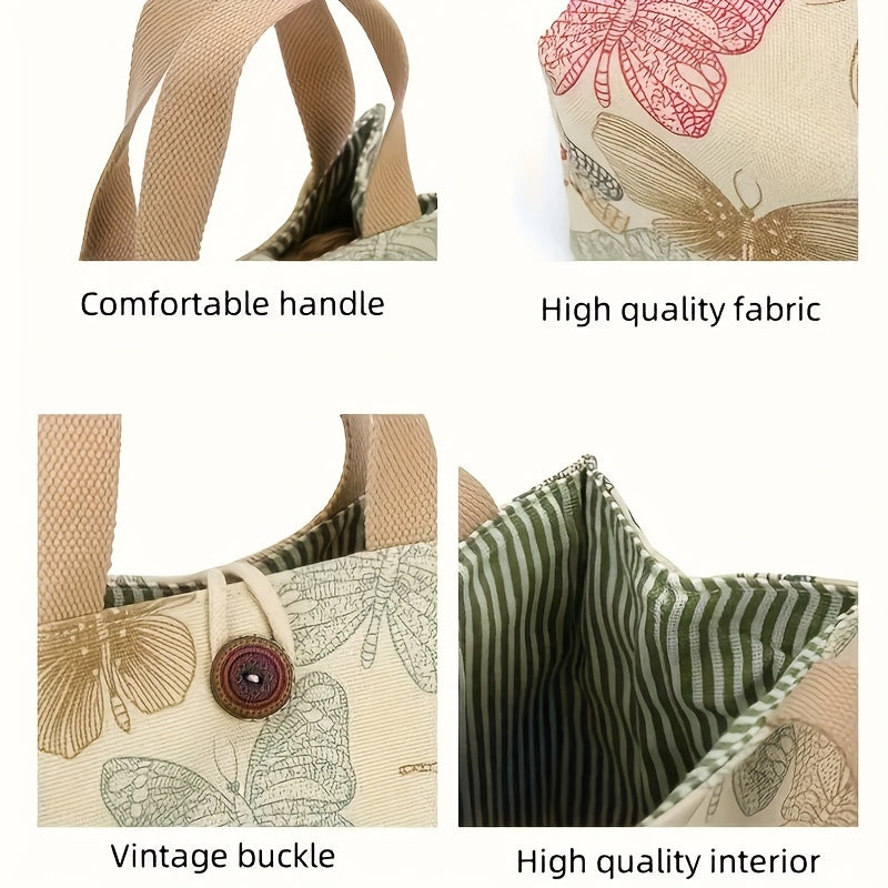 Canvas Tote Bag with Butterfly Print for School Travel Picnic Office