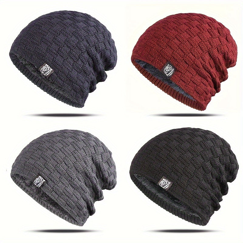 Men's Padded Knitted Cap Warm Winter Hat for Autumn and Cold Weather