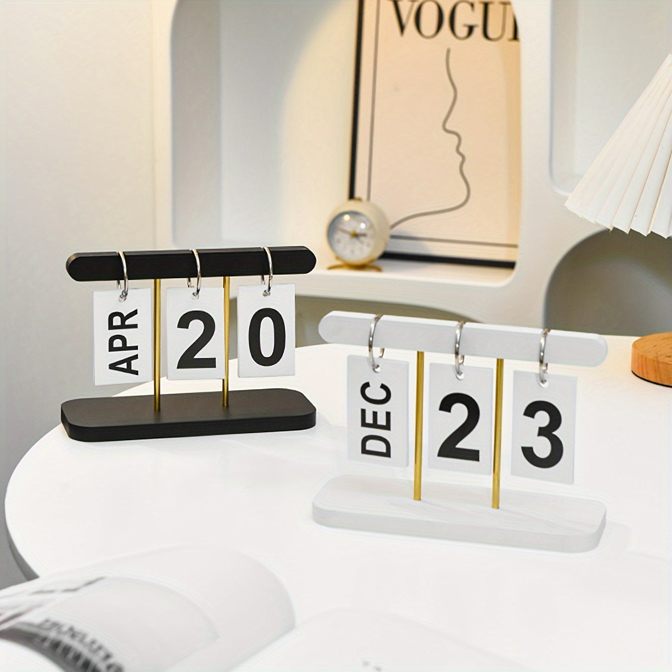 Modern Flip Desk Calendar Perpetual Date Display Wooden Tabletop Sign for Home Office