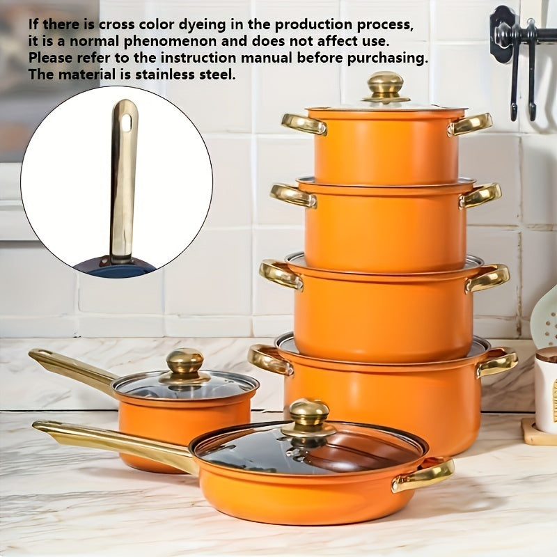 Stainless Steel Cookware Set with Non-Stick Fry Pan Stockpot and Milk Pan