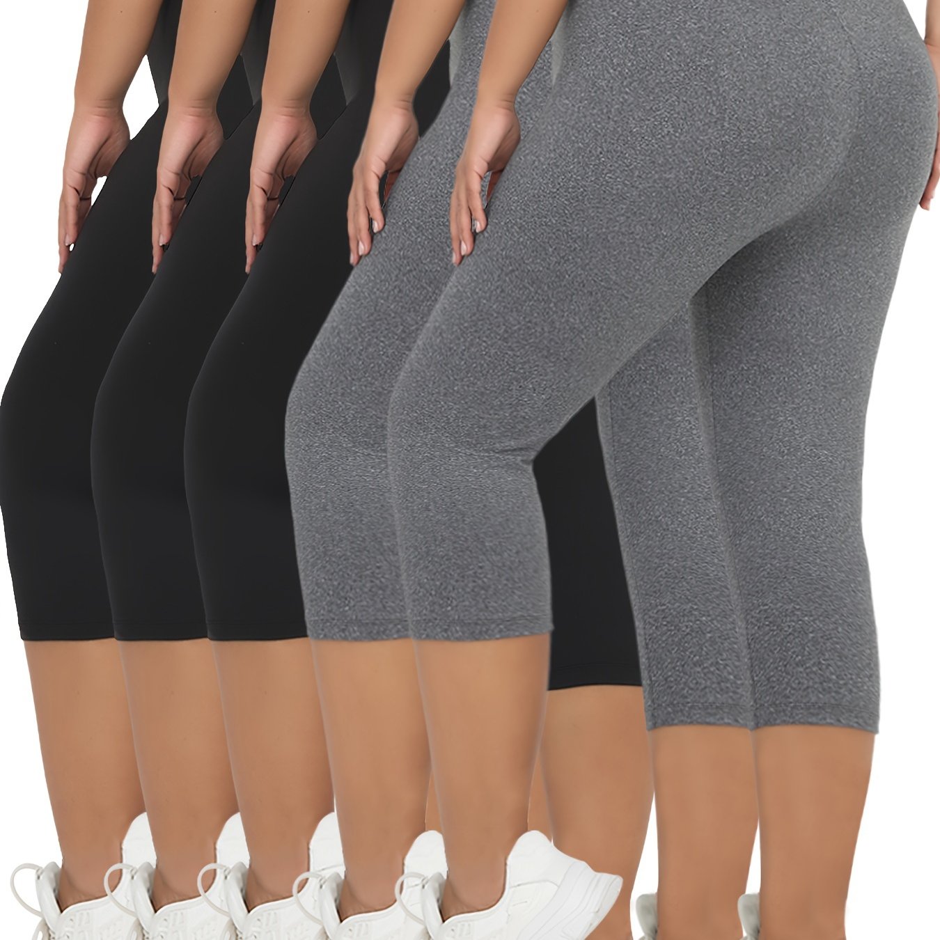 Plus Size Women's Yoga Leggings High Waist Moisture-Wicking Stretchy 5 Pack