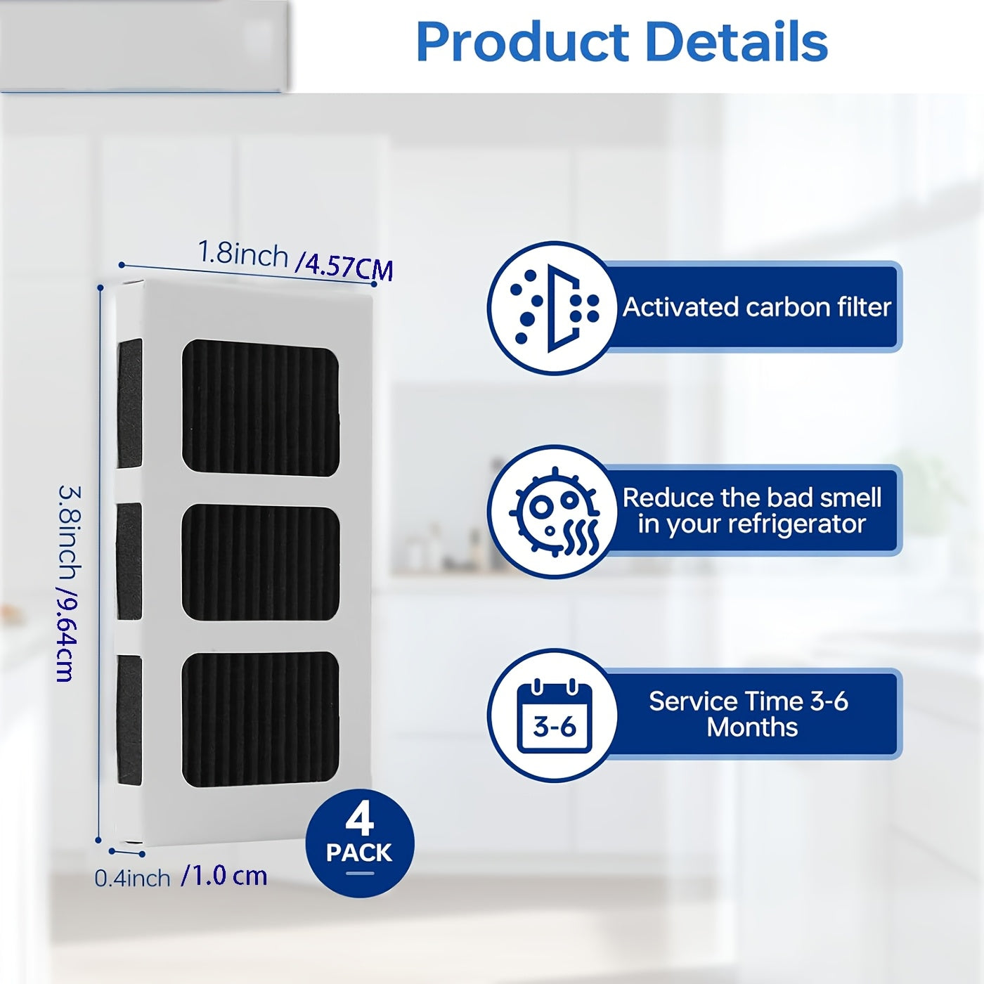 Filtro de aire para refrigerador compatible con modelos Electrolux y Frigidaire, pack de 4