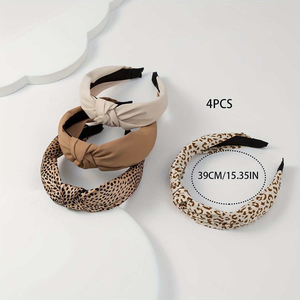 Leopard Print Fabric Headband Set of 4 Twisted Knot Hair Accessories for Women