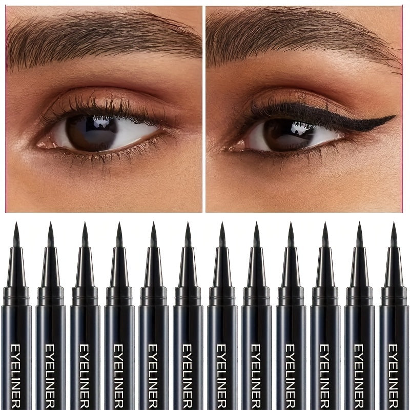 Liquid Eyeliner Set 12 Pack Waterproof Smudge-Proof Black for Sensitive Eyes