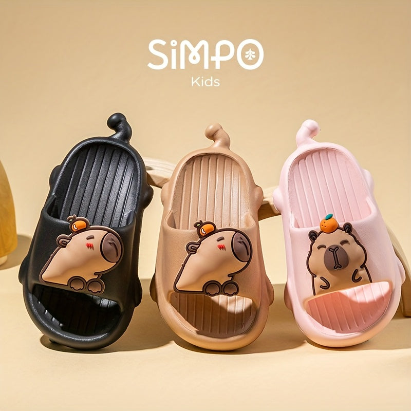 Kids Indoor Slippers Beige EVA Cartoon Capybara Non-Slip Lightweight Casual Shoes