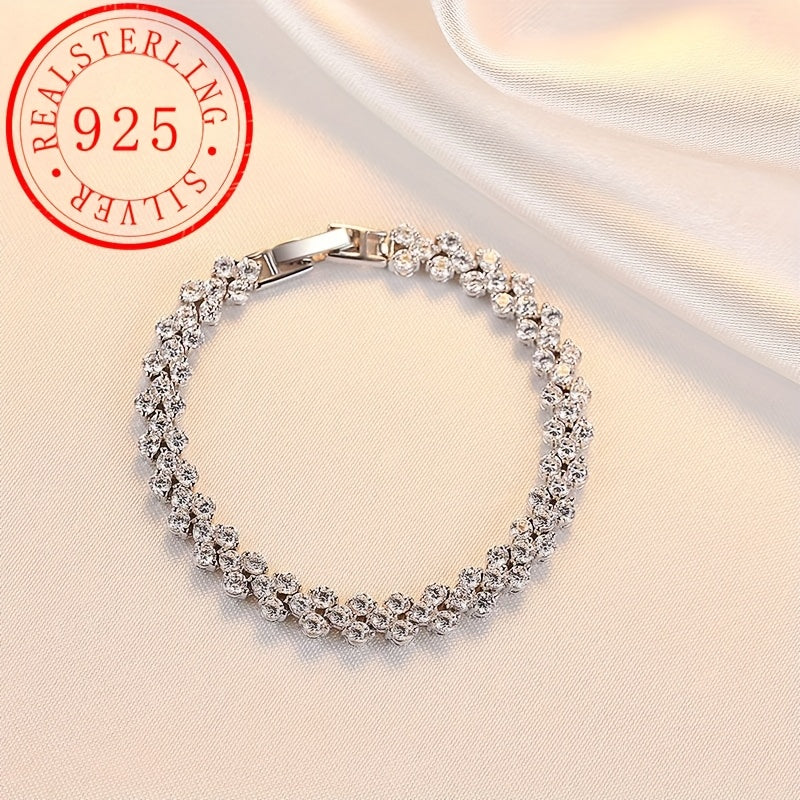 Unisex Sterling Silver Tennis Bracelet with Synthetic Moissanite Stones