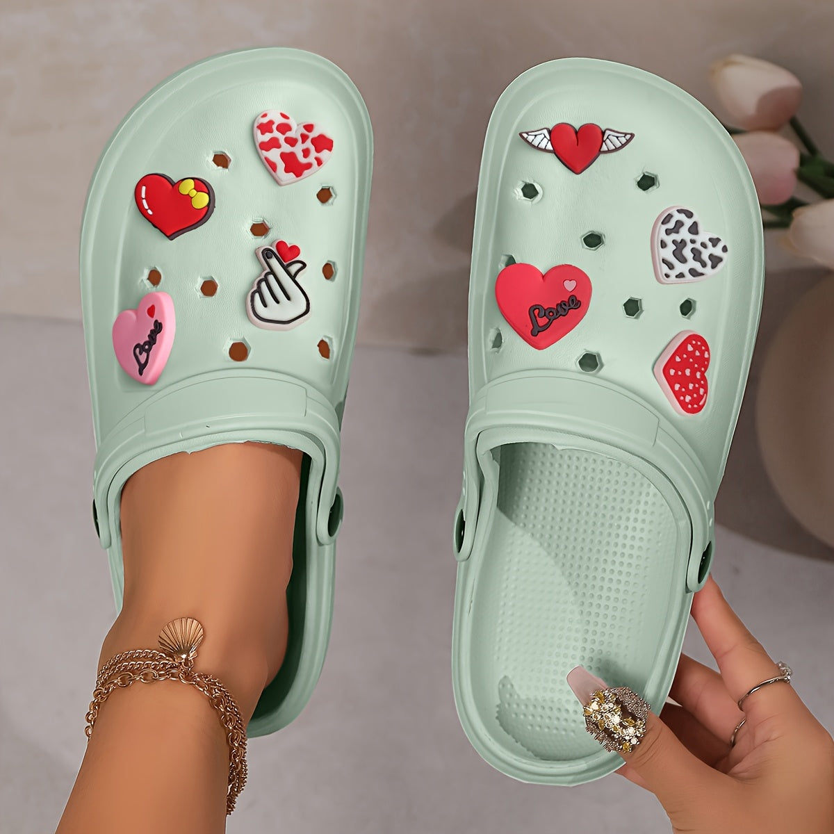 Women's Pink Heart Clogs Breathable EVA Summer Sandals