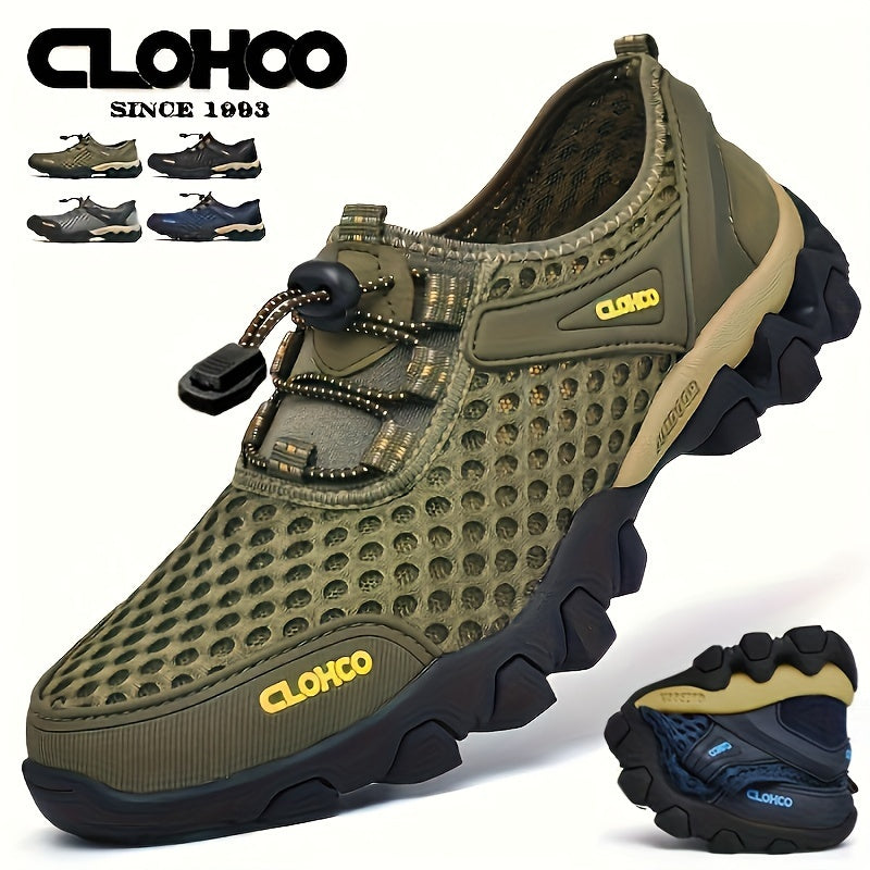 Men's Breathable Mesh Loafers with Non-Slip Rubber Sole Elastic Lacing Casual Outdoor Shoes