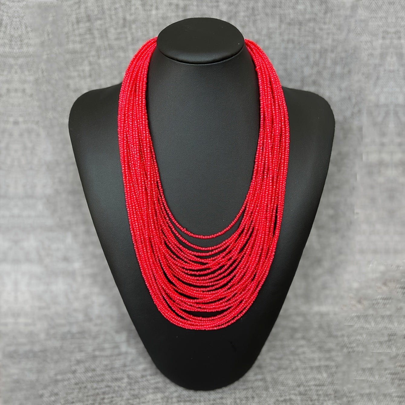 Boho Red Rice Bead Multilayer Necklace for Women