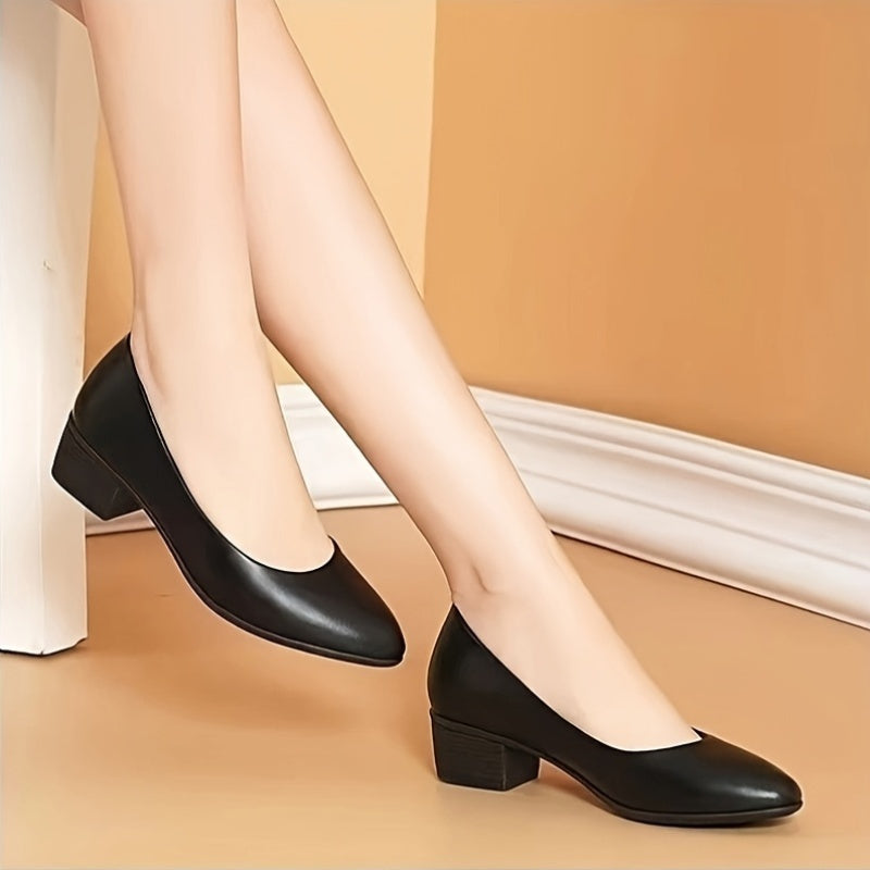 Women's Black Faux Leather Low Heel Work Shoes Comfortable Elegant Stylish
