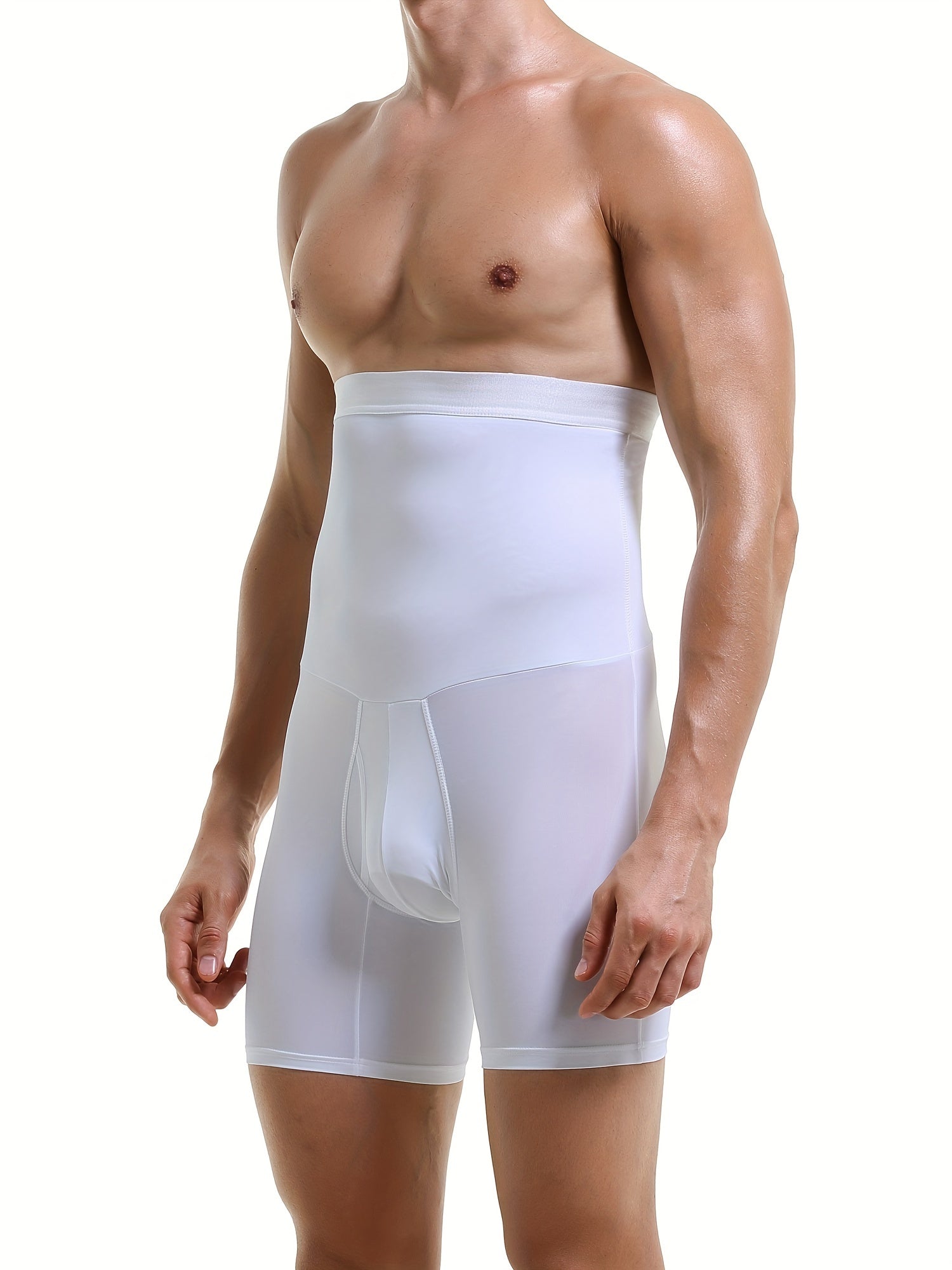 Men's White High-Waisted Body Shaper Shorts Tummy Control Slimming Underwear