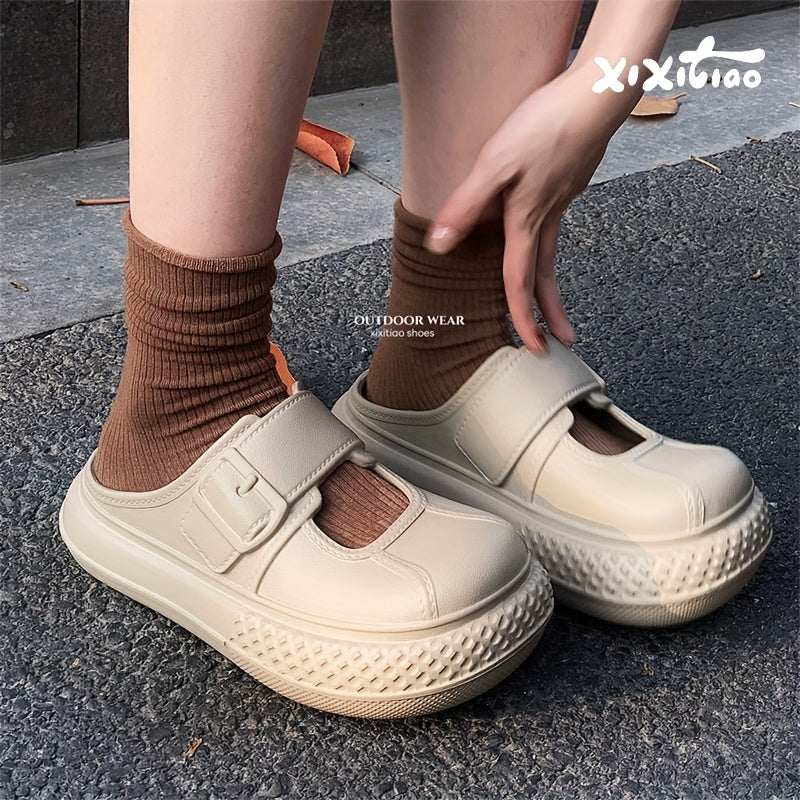 Women's Slip-On Platform Sandals EVA Sole Casual Shoes Wide Feet Black Beige Green White