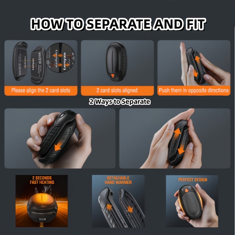 Rechargeable Pocket Hand Warmers, 12-Hour Heating, Portable Electric Heaters for Outdoor Activities