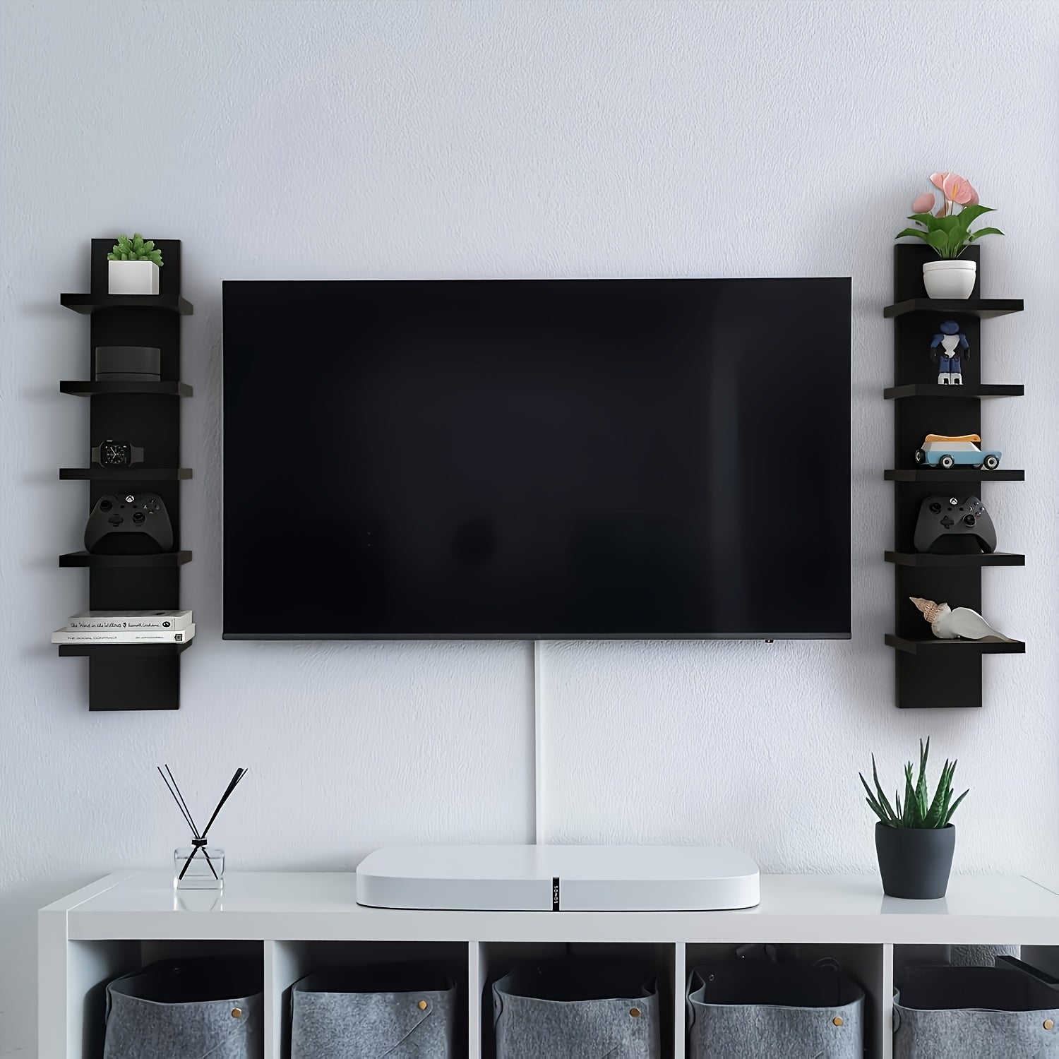 White Wooden Wall Shelf with Five Tiers for Storage and Organization