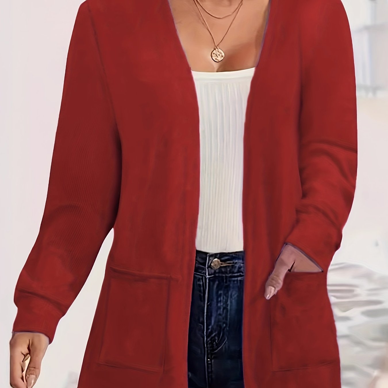 Plus Size Women's Solid Color Long Sleeve Top With Pocket Casual Shirt