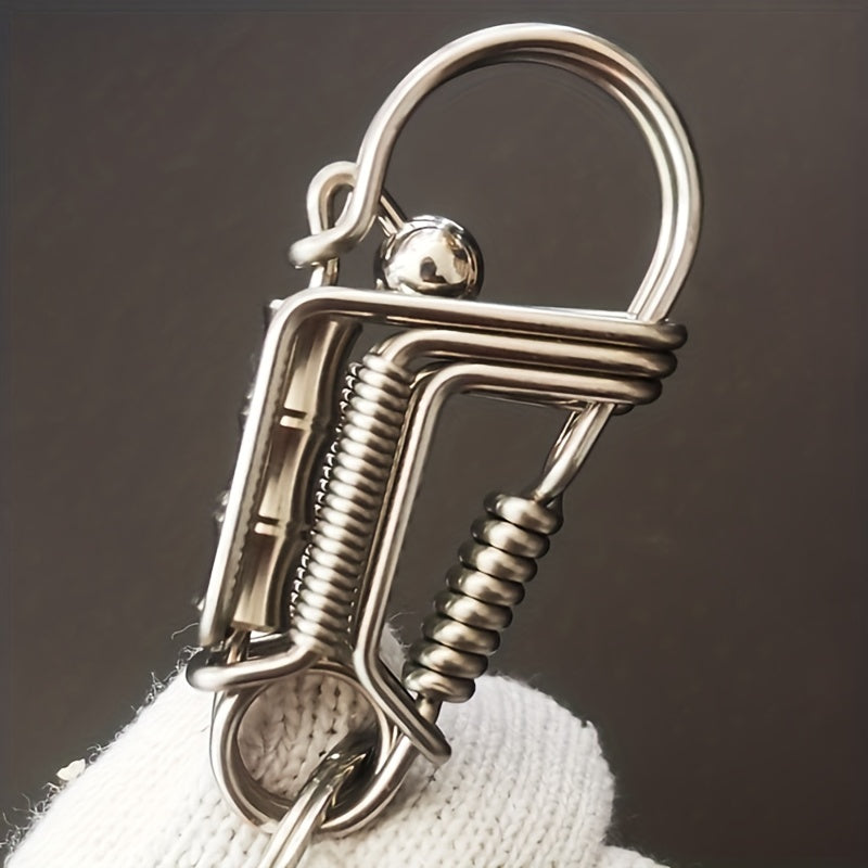 Stainless Steel Keychain for Men Engraved Bamboo Bead Mechanical Car Keyring