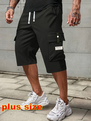 Plus Size Men's Cargo Shorts with Drawstring Waist Polyester Solid Casual Summer Activities
