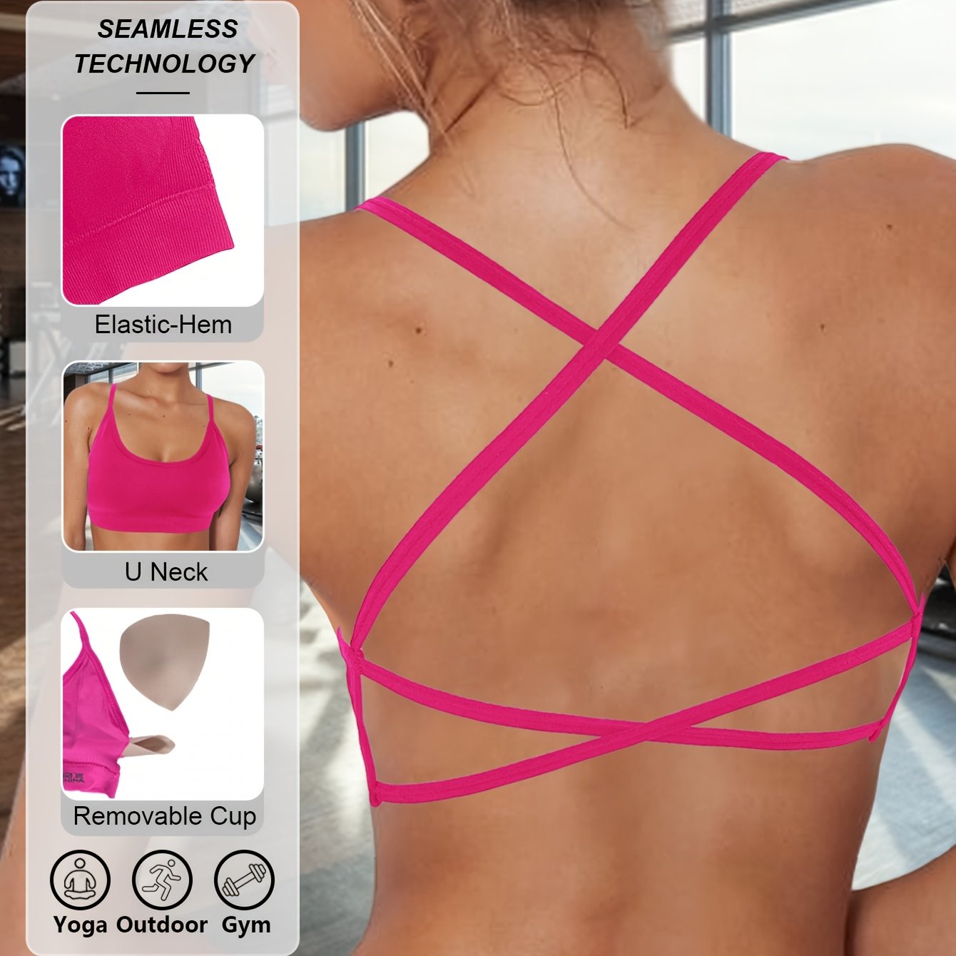 High-Elastic Seamless Sports Bra with Breathable Cross Shoulder Straps for Yoga and Fitness
