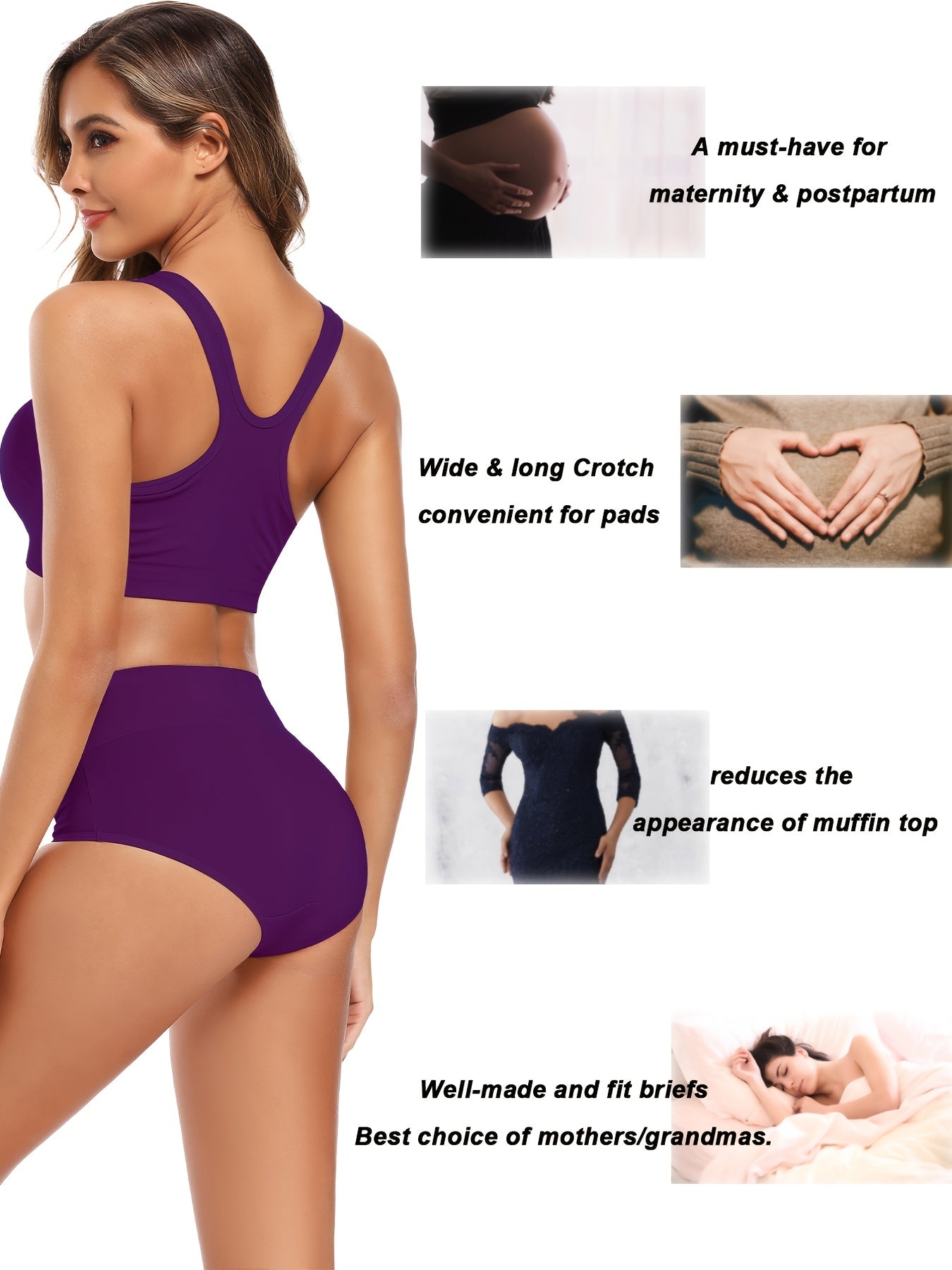 5 ta ayollar uchun yuqori beldagi ichki kiyimlar - Rangli assorti, yumshoq aralashma, cho'ziluvchan, ko'rinmaydigan to'qilgan mato