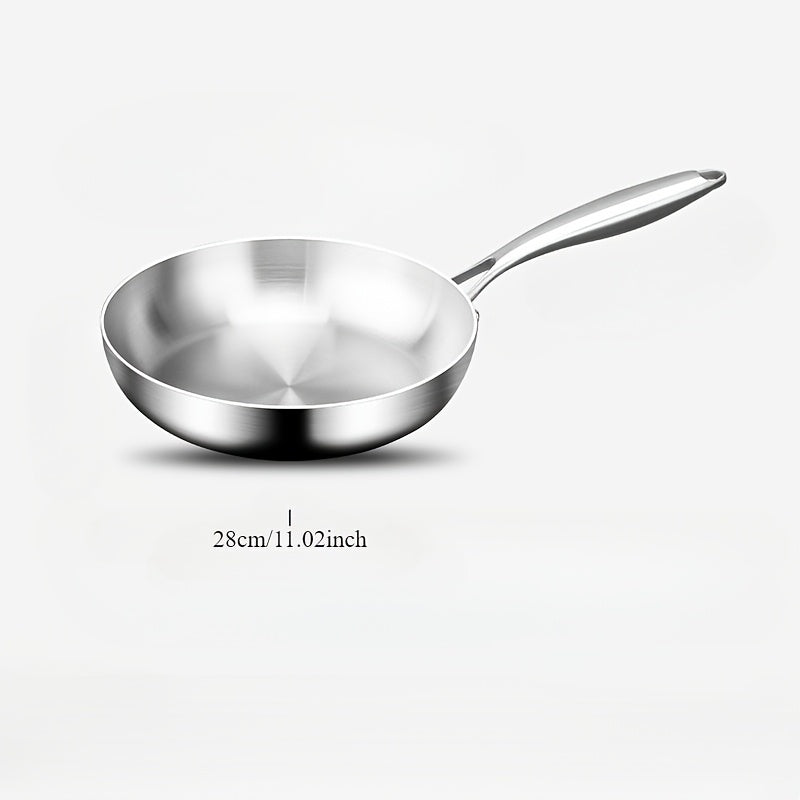 304 Stainless Steel Frying Pan Nonstick Uncoated for Gas Induction Stoves