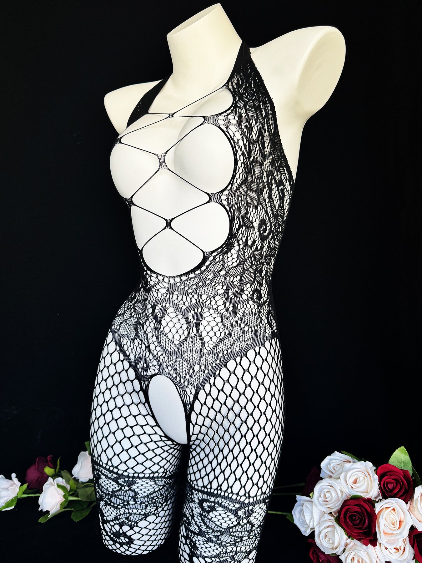 Women's Jumpsuit with Semi-Transparent Stockings Sleeveless Hollow Neck for Date Night