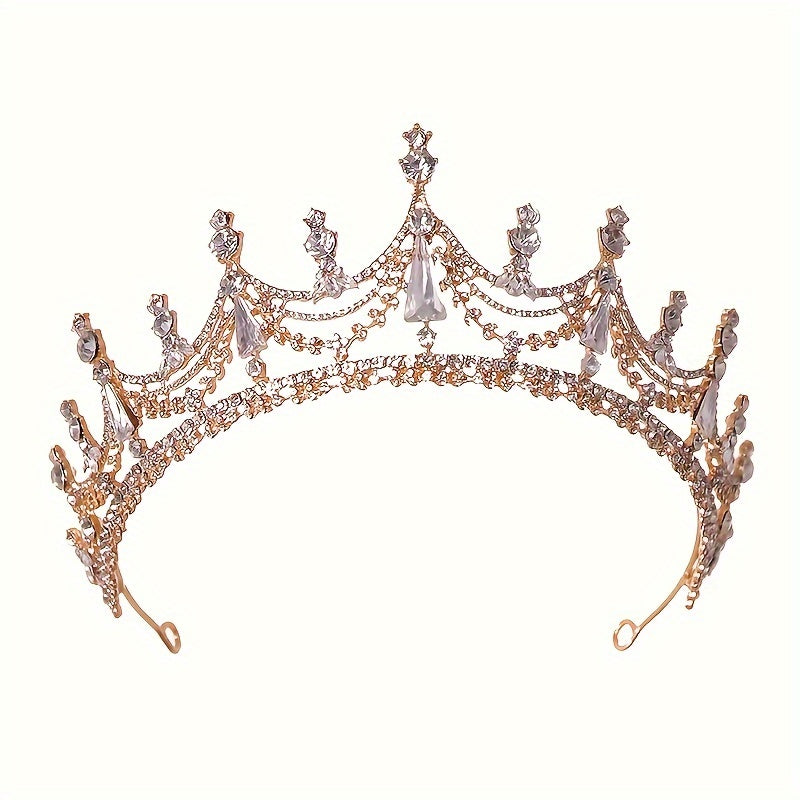 Rhinestone Crown Headband for Brides Women Wedding Hair Accessory Zinc Alloy