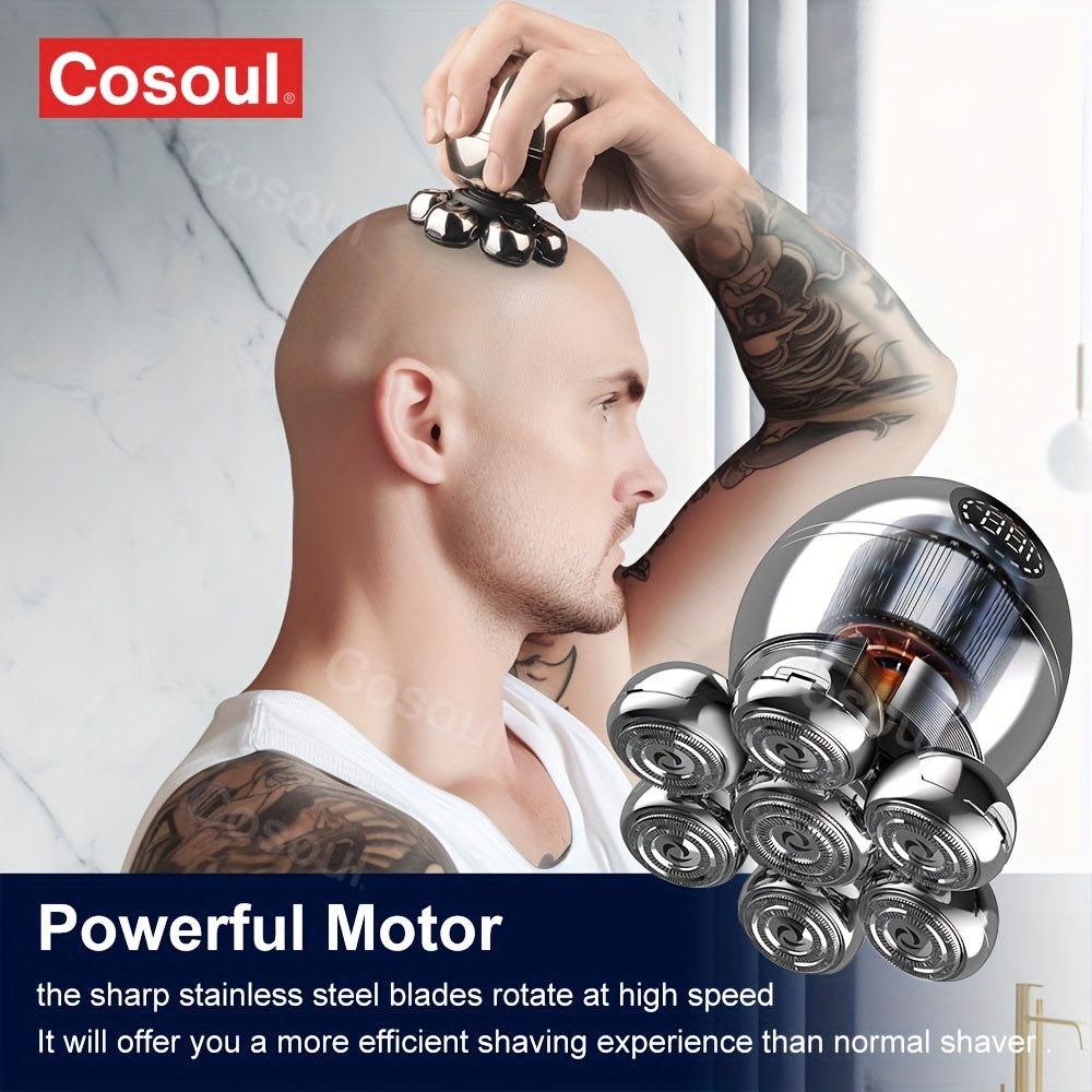 Electric shaver for bald men with 7 attachments 5-in-1 nose hair trimmer facial cleaner