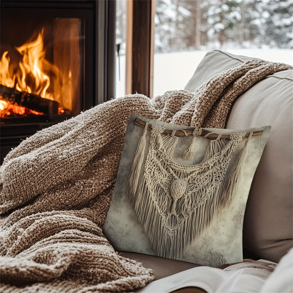 Fringe Throw Pillow Cover Zippered Washable Decorative for Holiday and Office