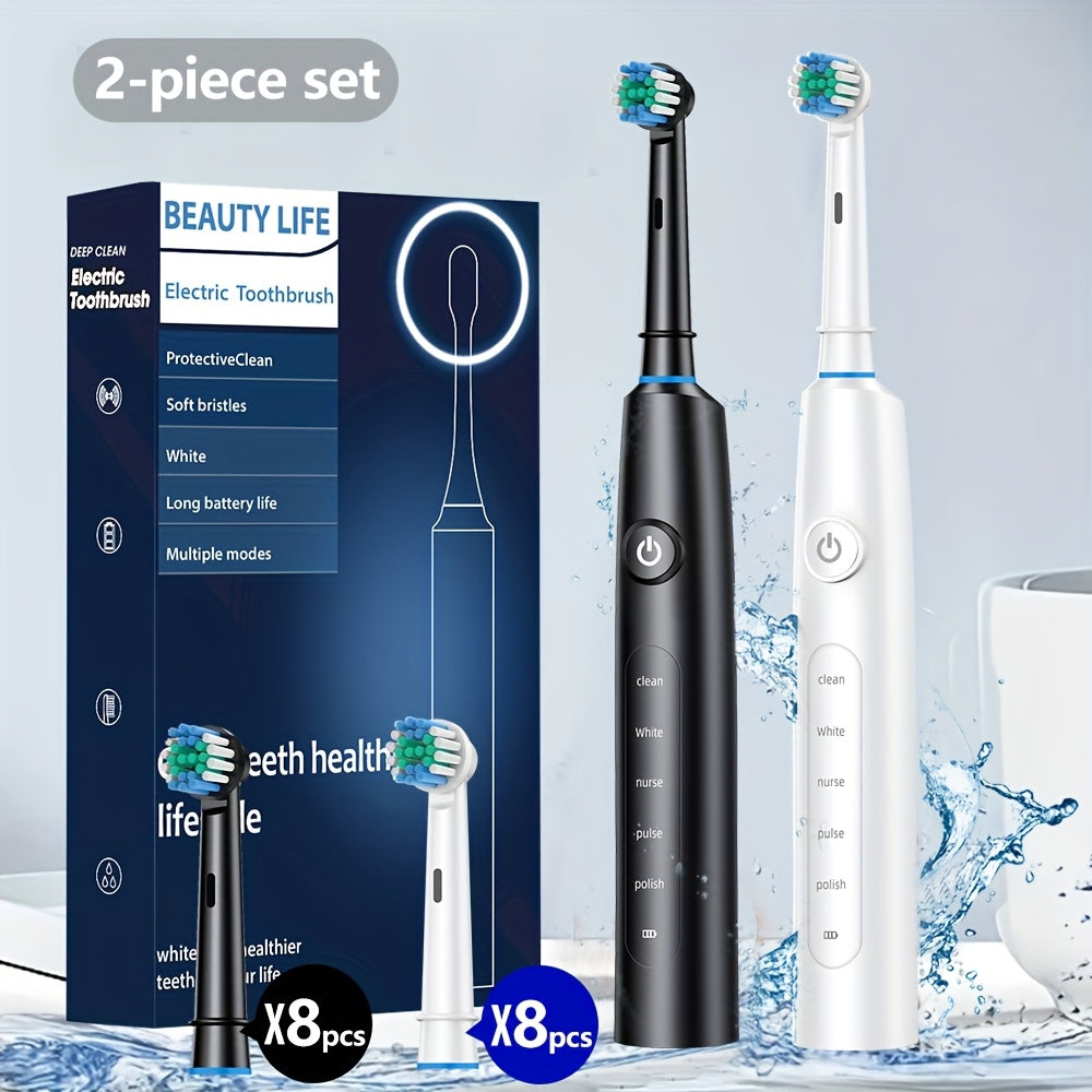 Electric Toothbrush Set for Family and Travel with 16 Brush Heads and 5 Modes