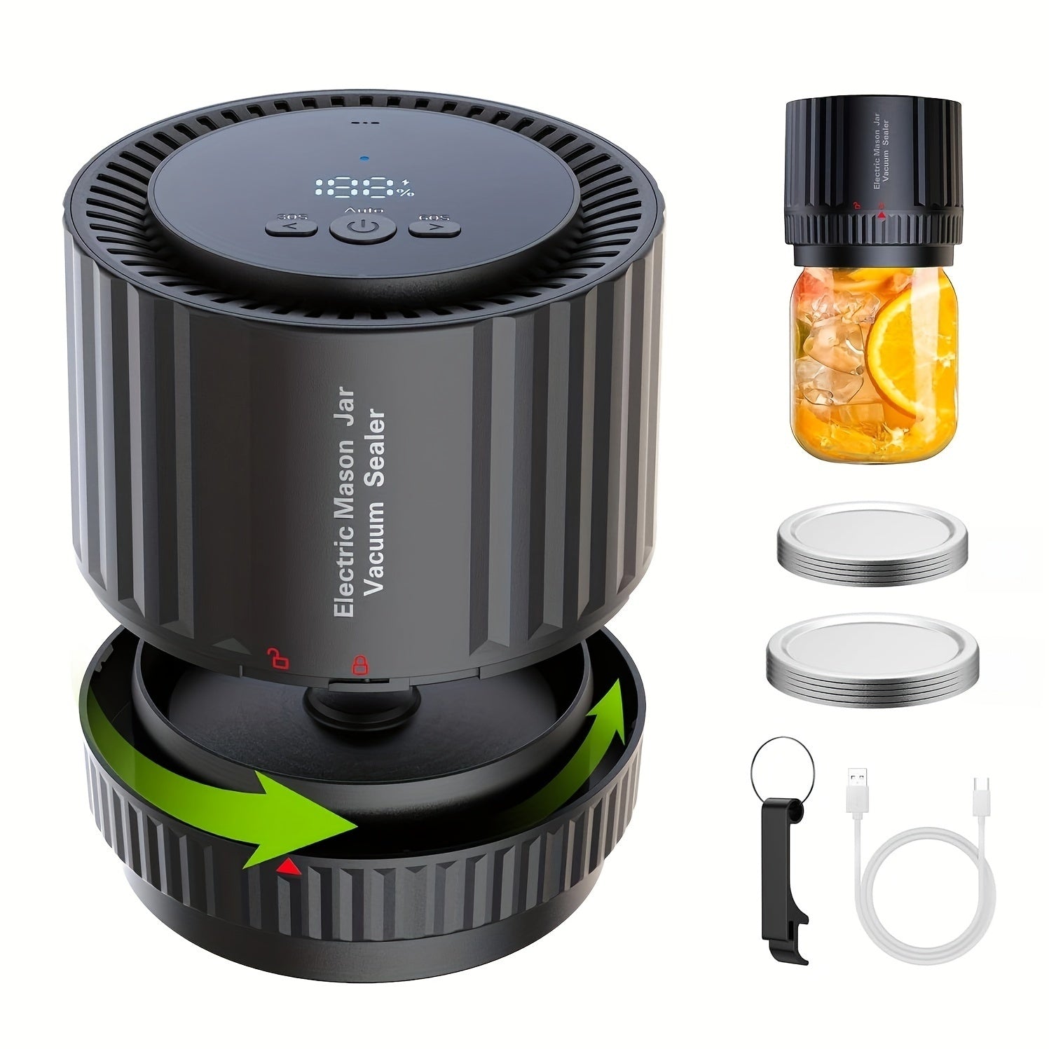 Kit de sellador al vacío con tarro eléctrico y abrelatas, recargable por USB, para almacenamiento de alimentos