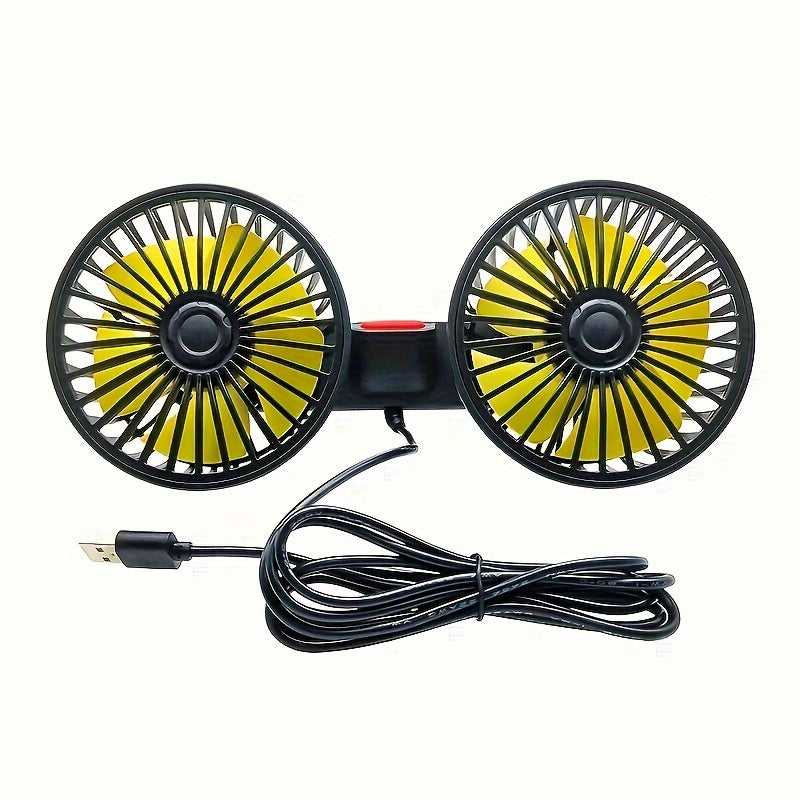 Rear Seat Car Fan Dual-Head Adjustable Airflow Multi-Speed Ventilation