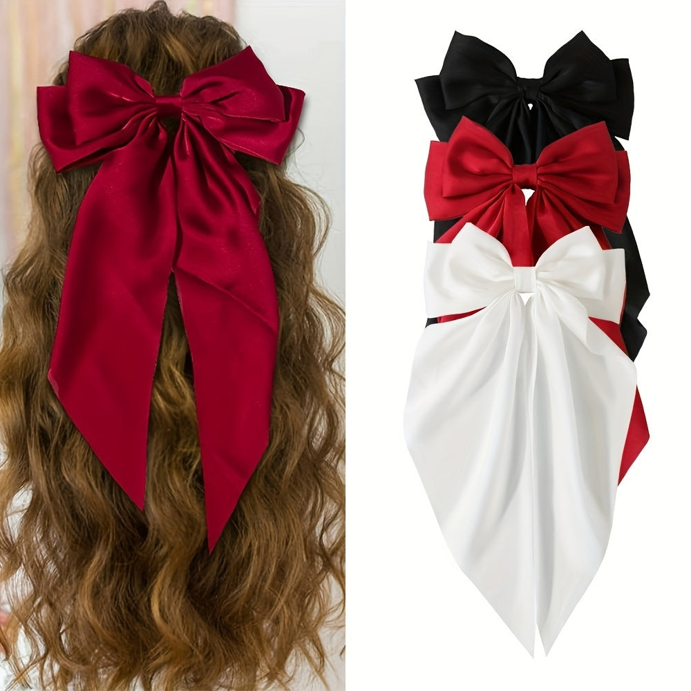 Set de 3 pinzas de pelo con lazo de satén para niñas, accesorios vintage con mariposa y nudo para coletas