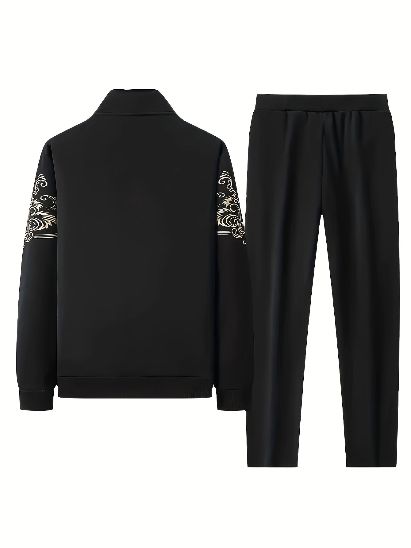 Men's Casual Sportswear Set Knit Polyester Stand Collar Zip-Up Jacket & Drawstring Pants