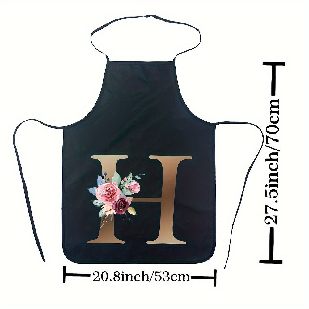 Women's Floral Polyester Kitchen Apron with Letter Print and Monogram