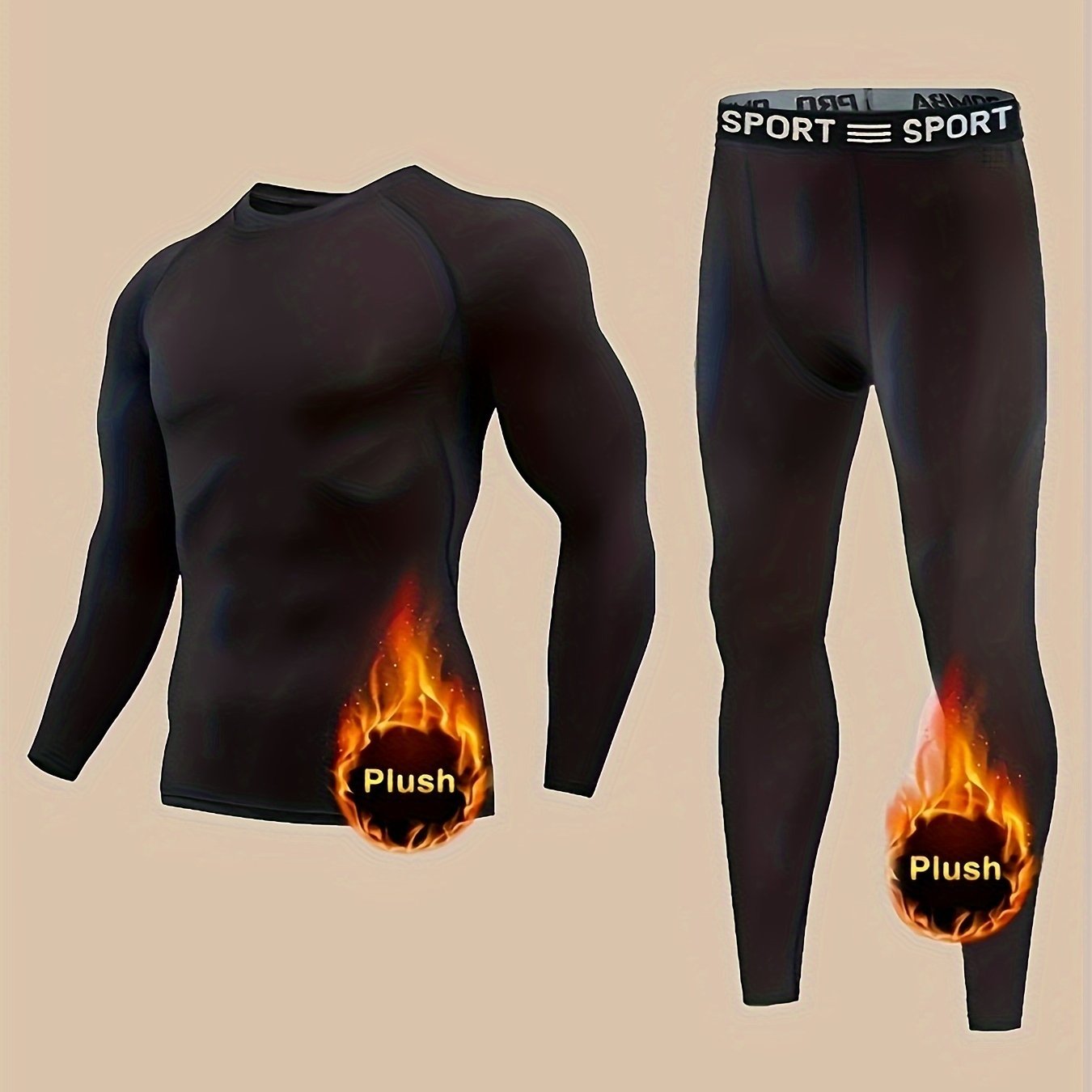 Men's Thermal Underwear Set with Crew Neck Top and Tight Bottoms for Running and Workout