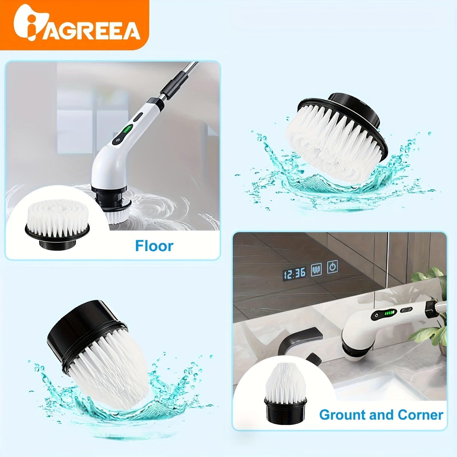 Small Electric Cleaning Brush Wireless Rotating Floor Washer with Replaceable Heads