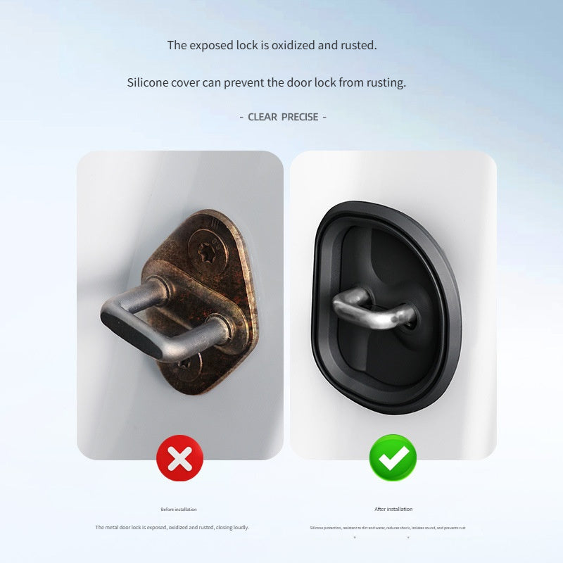 Silicone Door Lock Cover Black for Vehicle Noise Dampening Rust-Proof
