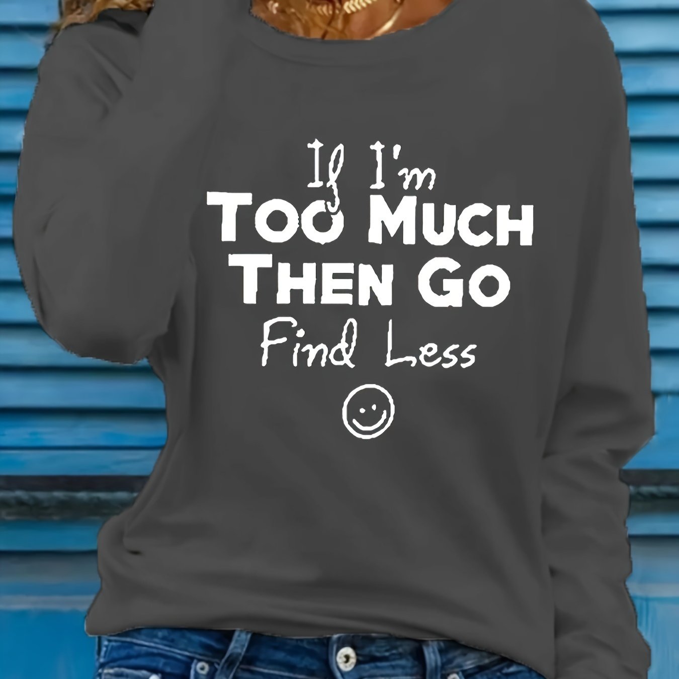 Women’s Plus Size Long Sleeve Slogan T-Shirt Casual Stretch Round Neck