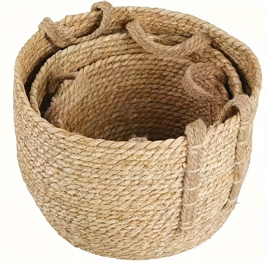 Handmade Woven Storage Baskets with Rustic Grass Finish for Laundry and Home Organization