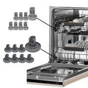 16 dona idish-tovoq uchun idish-tovoq qutisi rulolari, yuqori va pastki rack g'ildiraklar, plastmassa konstruktsiyasi