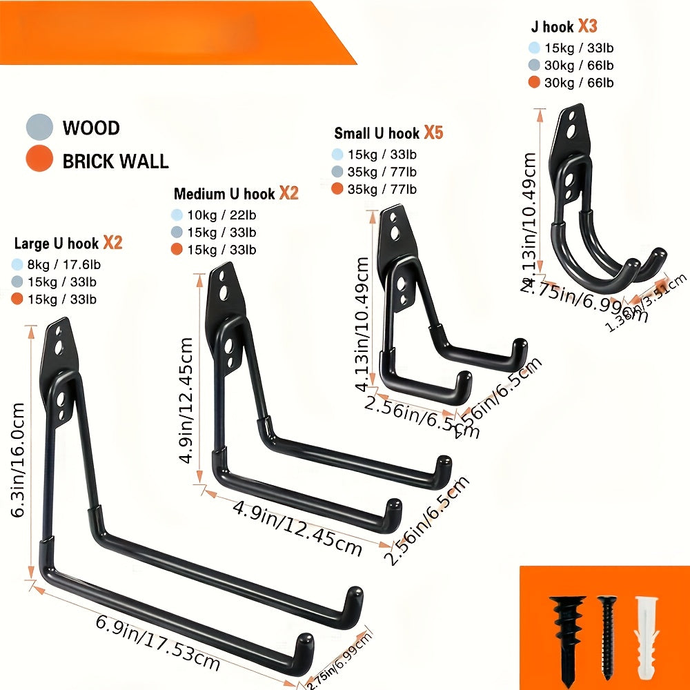 Heavy-Duty Steel Garage Hooks for Power Tools, Ladders, Bikes, and Storage