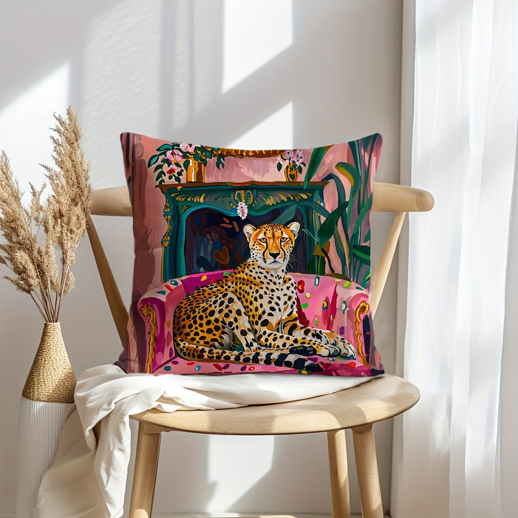 Cheetah Plant Throw Pillow Cover Fauvism Style 29.97x50.04cm or 44.96cm Square Farmhouse Decor for Couch Sofa Living Room Bedroom