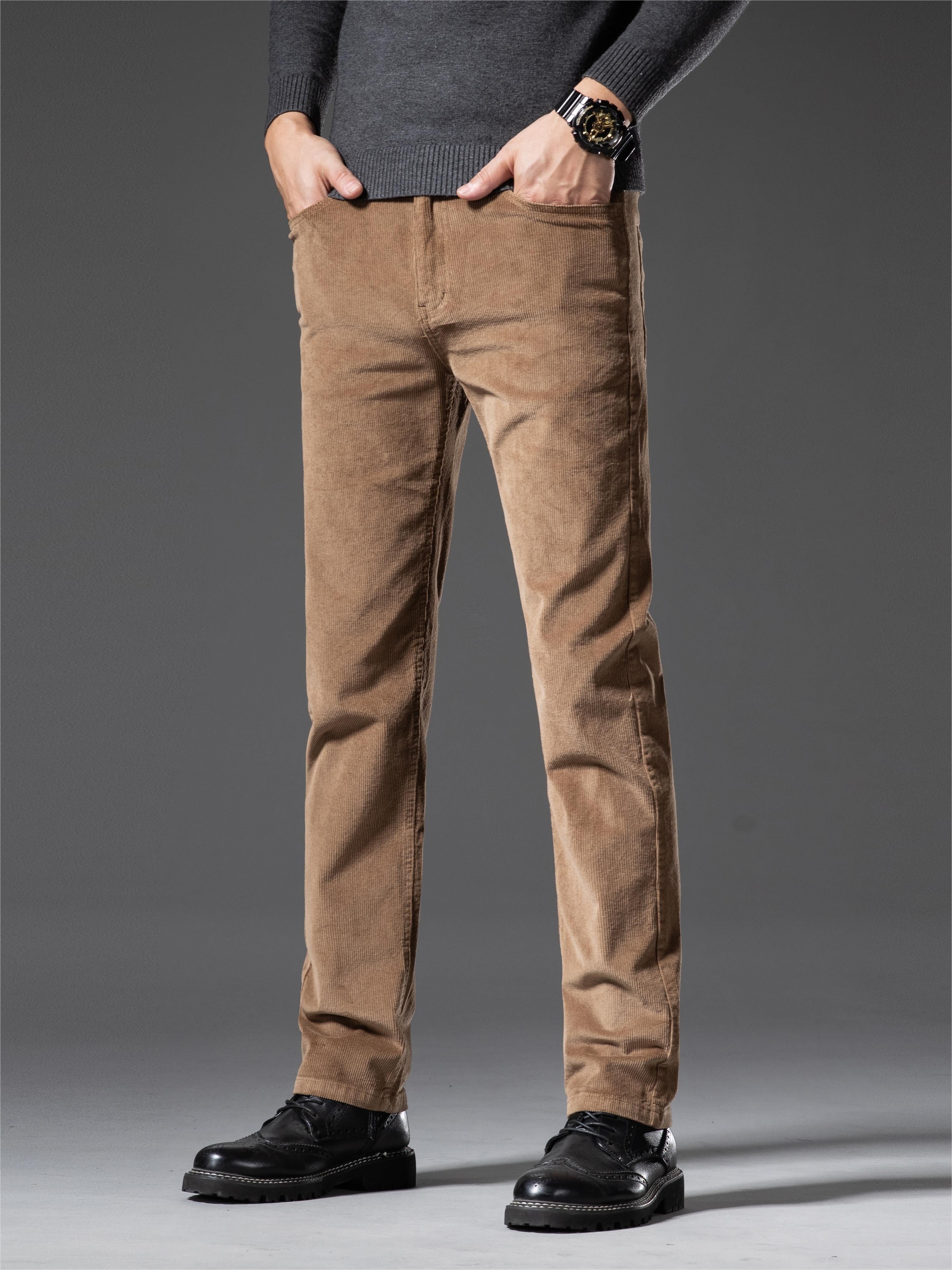 Pantalones de pana de corte ajustado para hombre, otoño e invierno, color sólido, mezcla de algodón, bordado